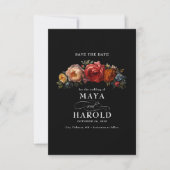 Botanische Bloemen Moody Zwart Chic Wedding Save The Date (Voorkant)