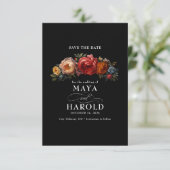 Botanische Bloemen Moody Zwart Chic Wedding Save The Date (Staand voorkant)