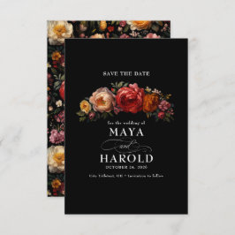 Botanische Bloemen Moody Zwart Chic Wedding Save The Date