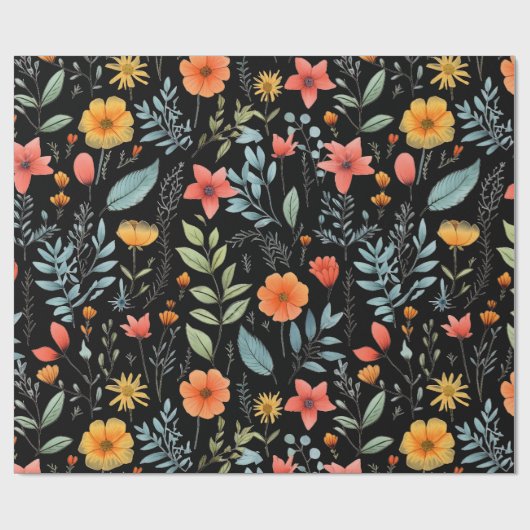  Botanische Bloemen Natuur Groen Cadeaupapier (Vlak)