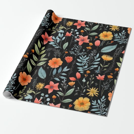  Botanische Bloemen Natuur Groen Cadeaupapier (Uitgerold)