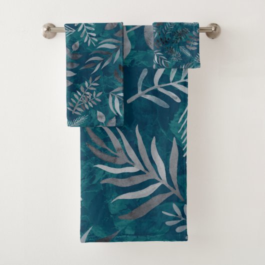 Botanische bloemen op blauw bad handdoek (Insitu)