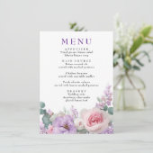 Botanische Bloemen Paarse en Roze Trouwmenu Menu (Staand voorkant)