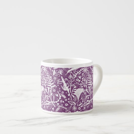 Botanische Bloemen Paarse Wit Espresso Kop (Voorkant rechts)