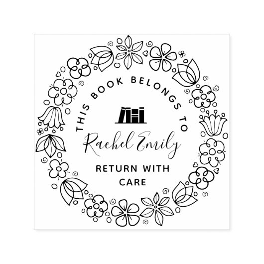 Botanische Bloemen Persoonlijke Bibliotheek Boekst Zelfinktende Stempel (Design)