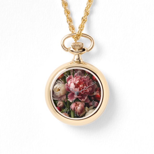  Botanische Bloemen Pioenenboeket Schilderij Horloge (Voorkant)