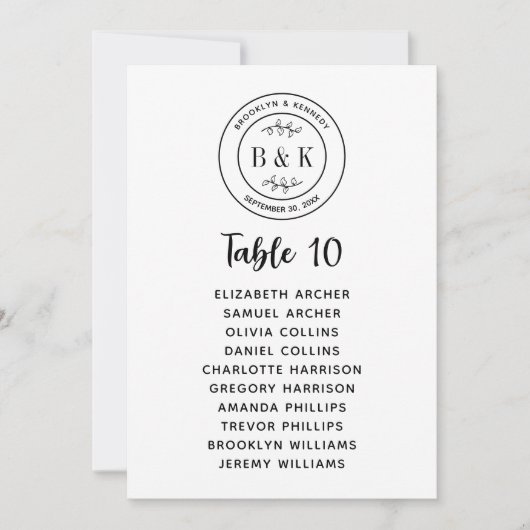 Botanische Bloemen Plezier Monogram Bruiloft Zetel Kaart (Voorkant)