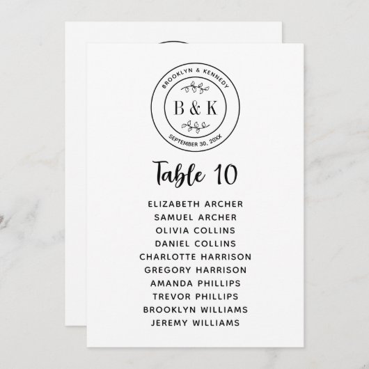 Botanische Bloemen Plezier Monogram Bruiloft Zetel Kaart (Voorkant / Achterkant)