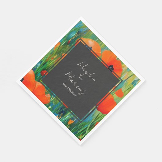 Botanische Bloemen Poppy Bruiloft Servet (Hoek)