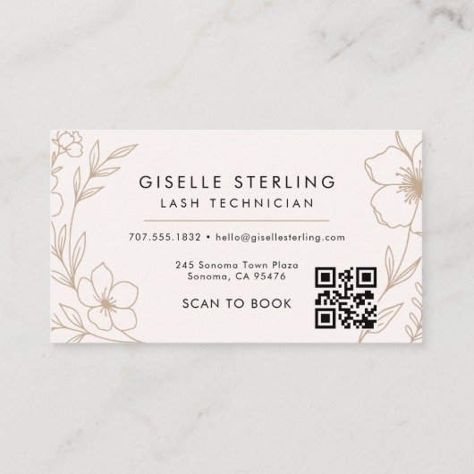 Botanische Bloemen QR Code Blush Lash Technician Visitekaartje (Achterkant)