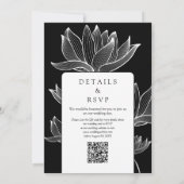 Botanische Bloemen QR Code Zwart-wit Bruiloft Kaart (Achterkant)