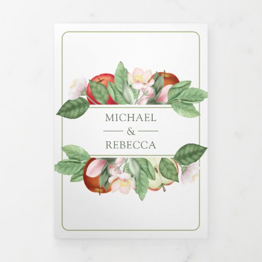 Botanische Bloemen Rode Appelboomgaard QR Code Bru Drieluik Uitnodiging (Cover)