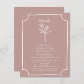 Botanische Bloemen Roze Huwelijk Details Informatiekaartje (Voorkant / Achterkant)