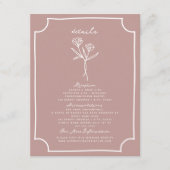 Botanische Bloemen Roze Huwelijk Details Informatiekaartje (Voorkant)