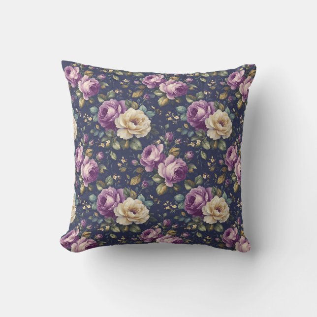  Botanische Bloemen - Roze & Paarse Rozen Kussen (Voorkant)