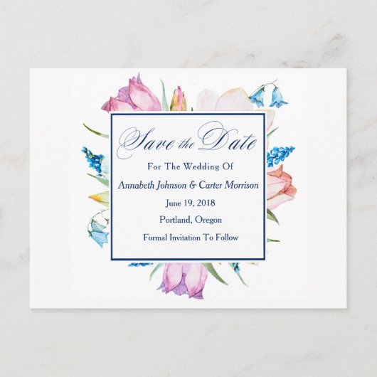 Botanische bloemen "Save the Date" Aankondigingskaart (Voorkant)