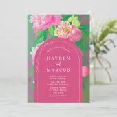 Botanische Bloemen Schilderij Roze Boog Bruiloft Kaart (Staand voorkant)
