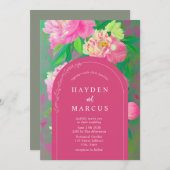 Botanische Bloemen Schilderij Roze Boog Bruiloft Kaart (Voorkant / Achterkant)
