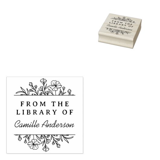  Botanische Bloemen Script Bibliotheek Bookplate Rubberstempel (Gestempeld)