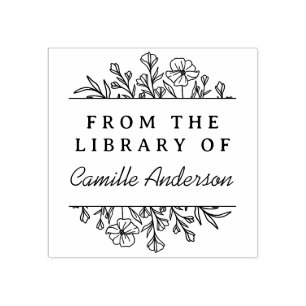  Botanische Bloemen Script Bibliotheek Bookplate Rubberstempel