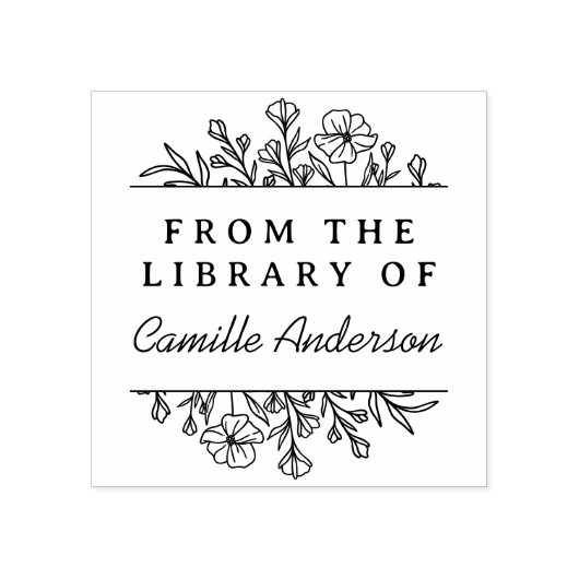 Botanische Bloemen Script Bibliotheek Bookplate Rubberstempel (Afrduk)
