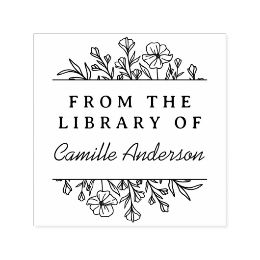 Botanische Bloemen Script Bibliotheek Bookplate Zelfinktende Stempel (Design)