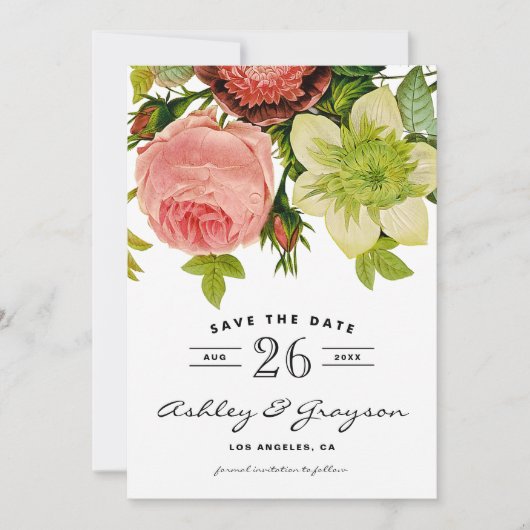 Botanische bloemen sparen de Mededeling van de Dat Save The Date (Voorkant)