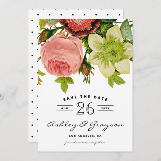 Botanische bloemen sparen de Mededeling van de Dat Save The Date (Voorkant / Achterkant)