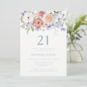 Botanische Bloemen Stoffig Blauw 21ste Verjaardags Kaart (Staand voorkant)