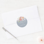 Botanische Bloemen Stoffig Blauw Bruiloft Verlovin Ronde Sticker (Envelop)