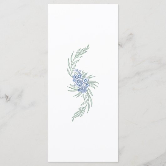 Botanische Bloemen Stoffig Blauw Marine Huwelijk Menu (Achterkant)