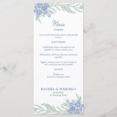 Botanische Bloemen Stoffig Blauw Marine Huwelijk Menu (Voorkant)