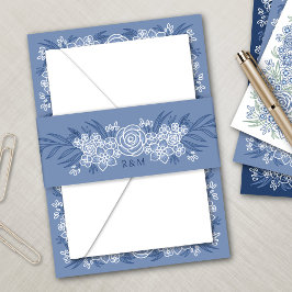 Botanische Bloemen Stoffig Blauw Marine Huwelijk Uitnodigingen Wikkel