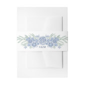 Botanische Bloemen Stoffig Blauw Marine Huwelijk Uitnodigingen Wikkel (Voorkant Voorbeeld)