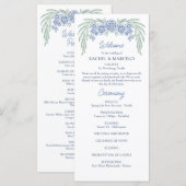 Botanische Bloemen Stoffig Blauw Marine Trouwprogr (Voorkant / Achterkant)