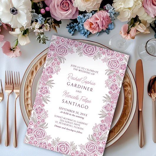 Botanische Bloemen Stoffig Roos Blush Bourgogne br Kaart