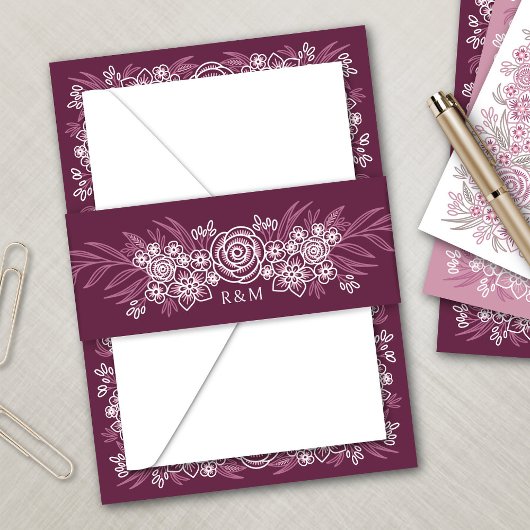 Botanische Bloemen Stoffig Roos Blush Bourgogne br Uitnodigingen Wikkel