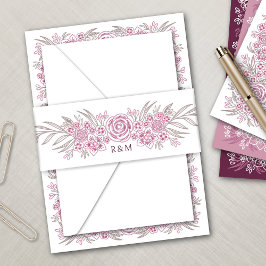 Botanische Bloemen Stoffig Roos Blush Bourgogne br Uitnodigingen Wikkel