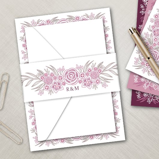 Botanische Bloemen Stoffig Roos Blush Bourgogne br Uitnodigingen Wikkel