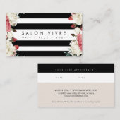Botanische bloemen Stripes Salon Appointment Card Visitekaartje (Voorkant / Achterkant)