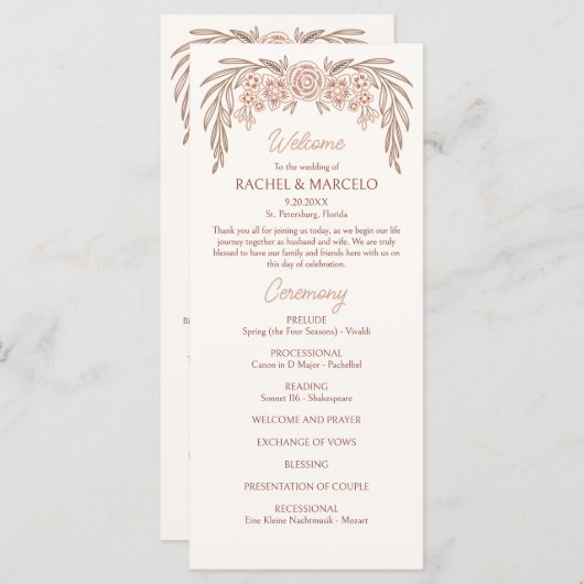 Botanische Bloemen Terracotta Trouwprogramma (Voorkant / Achterkant)