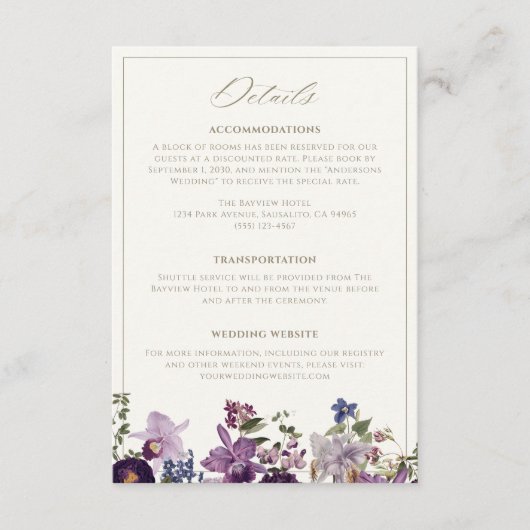  Botanische Bloemen Trouwdetails Informatiekaartje (Voorkant)