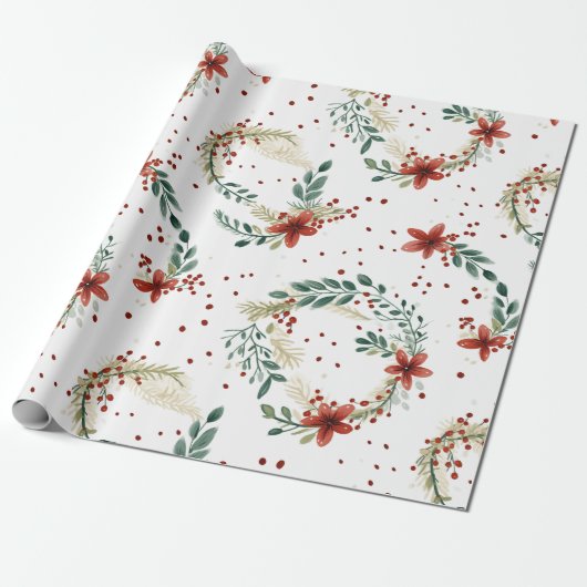  Botanische Bloemen Vakantie Kerstwinter Cadeaupapier (Uitgerold)