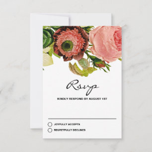 Botanische bloemen Vintage Wedding RSVP Kaartje