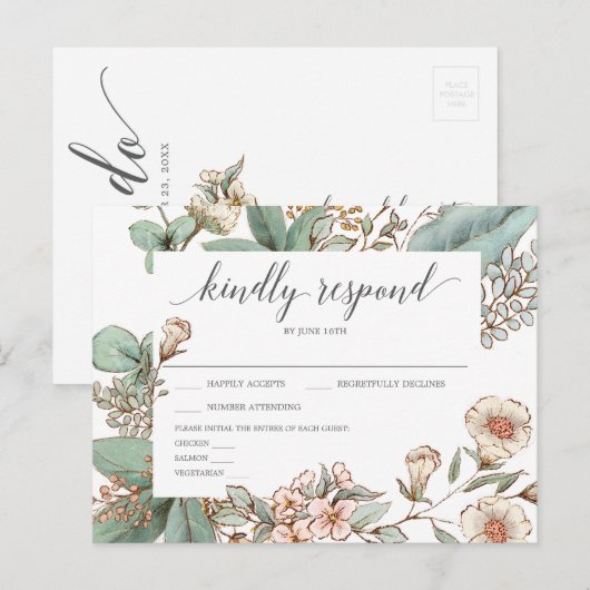  Botanische Bloemen Wedding RSVP Briefkaart (Voorkant / Achterkant)