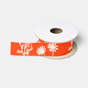  Botanische Bloemen Wild Daisy Pattern Sinaasappel Satijnen Lint