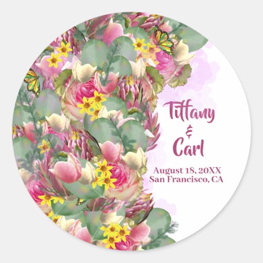 Botanische bloemen Wildflower bruiloft Ronde Sticker (Voorkant)