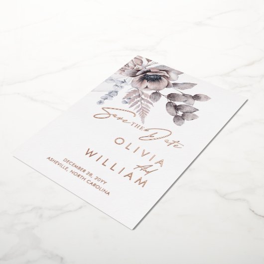 Botanische Bloemen Winter Kerstmis Save The Date Folie Uitnodiging (Gedraaid)