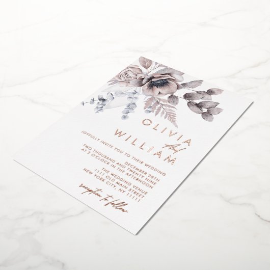 Botanische Bloemen Winter Kerstvakantie bruiloft Folie Uitnodiging (Gedraaid)