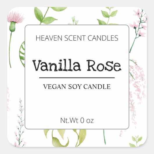 Botanische Bloemen Witte Vegan Soja Kaars Labels (Voorkant)